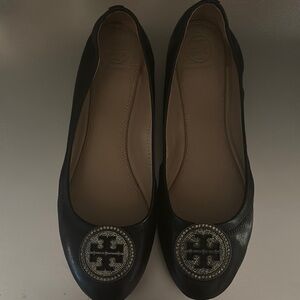 Tory Burch Black Flats with Iconic Medallion